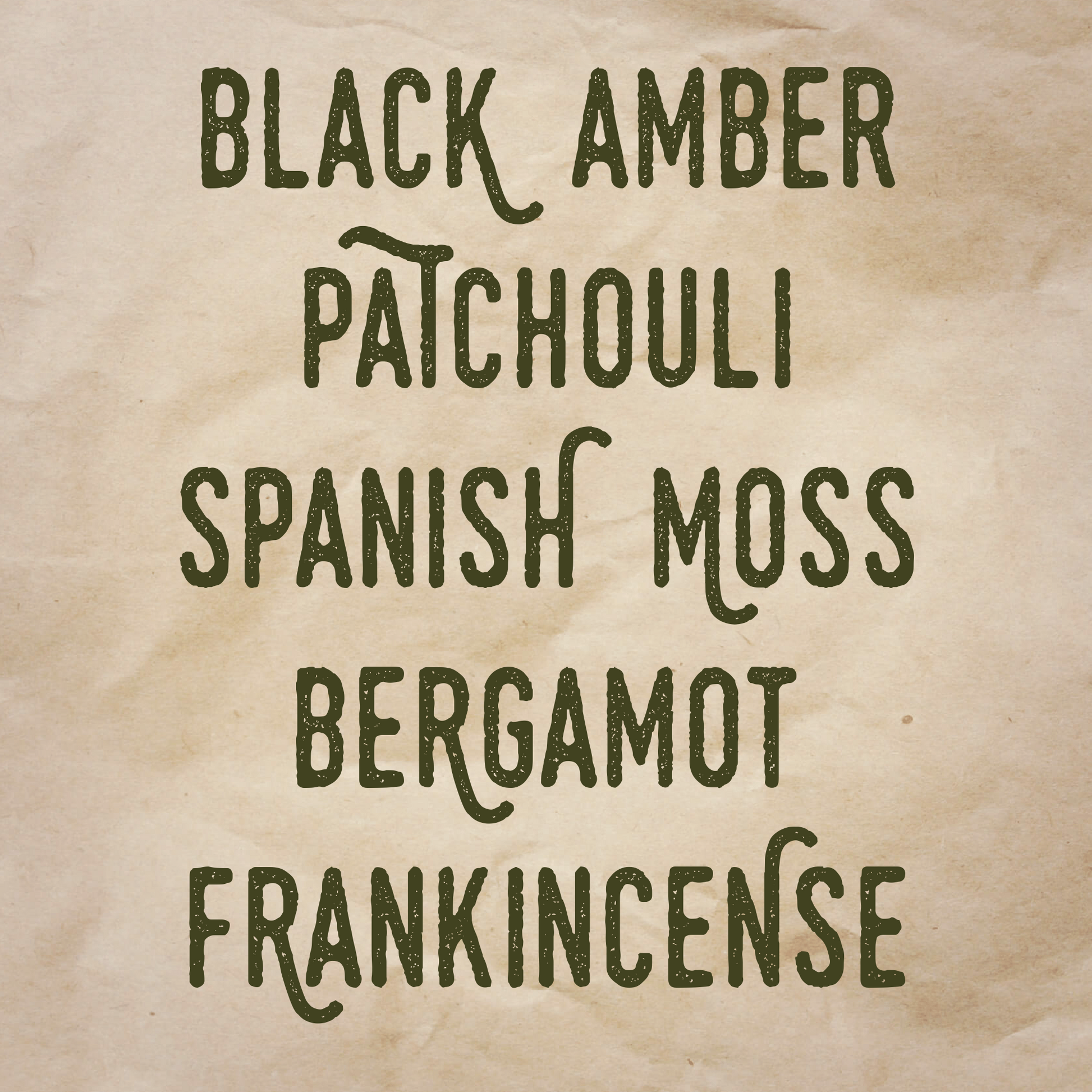 Greenbrier Ghost scent notes: Black amber, patchouli, spanish moss, bergamot, and frankincense.